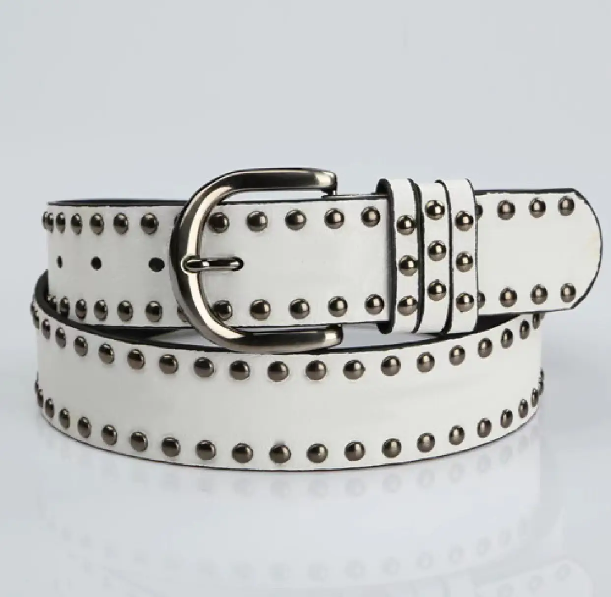 Women's Brown Rivet Belt with Buckle — feature 8