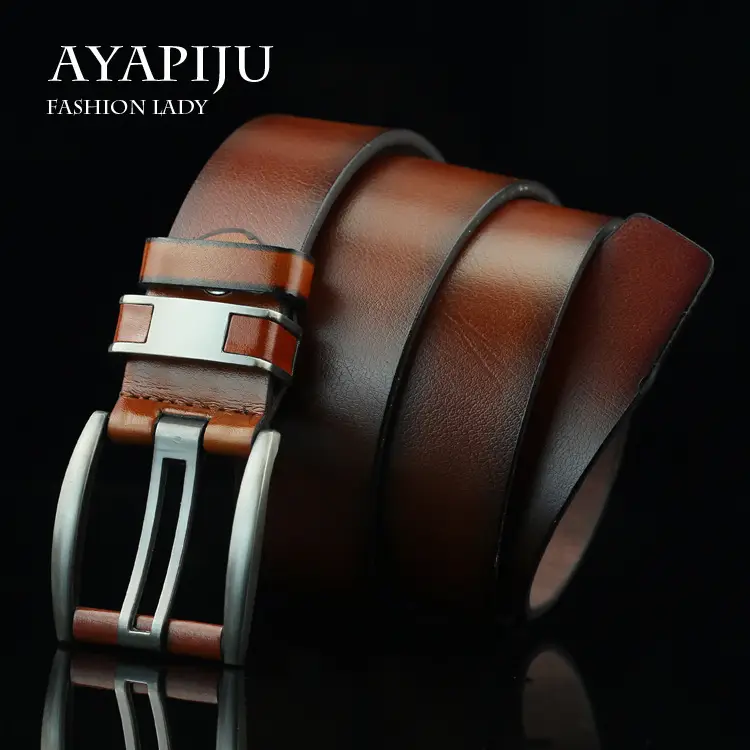 Men's Retro Pin Buckle Belt Brown Microfiber — feature 2