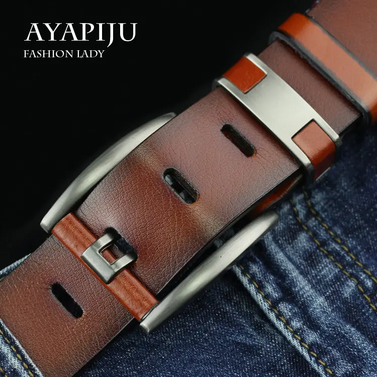 Men's Retro Pin Buckle Belt Brown Microfiber — feature 4