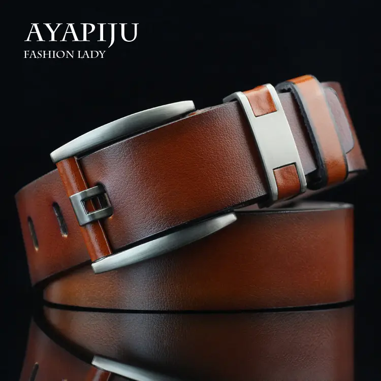 Men's Retro Pin Buckle Belt Brown Microfiber — feature 5