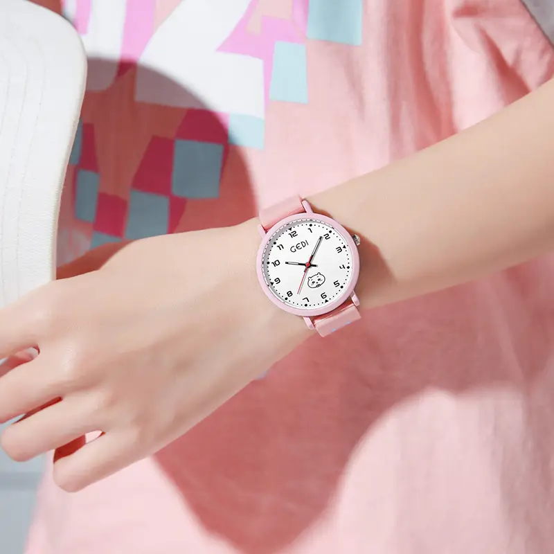 Pink Cartoon Silicone Watch for Girls Junior High