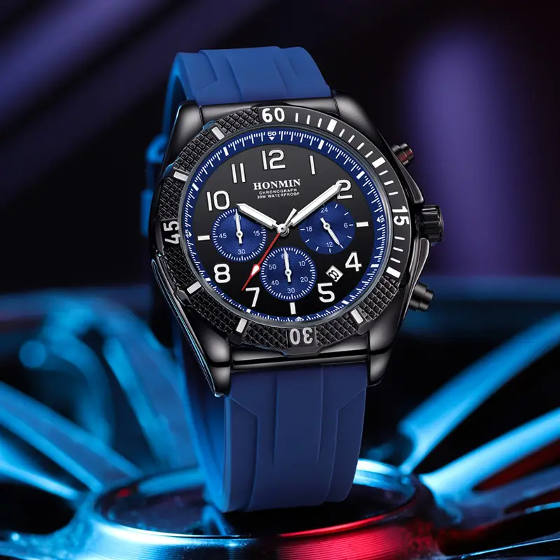 Men's Multi-Function Chronograph Watch Black Luminous Waterproof Quartz - Image 6