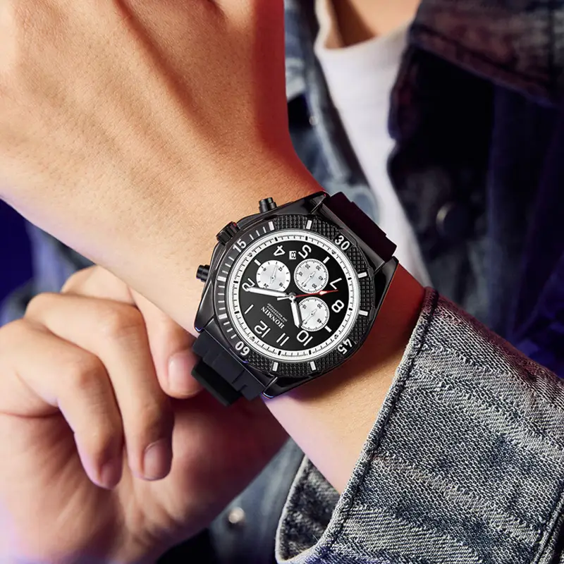 Men's Multi-Function Chronograph Watch Black Luminous Waterproof Quartz - Image 7