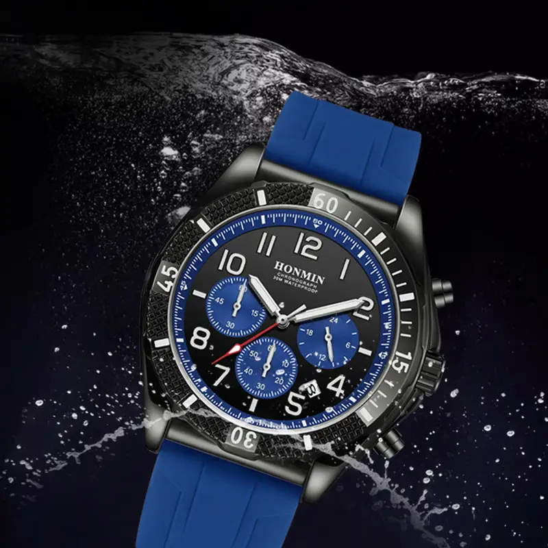 Men's Multi-Function Chronograph Watch Black Luminous Waterproof Quartz - Image 8