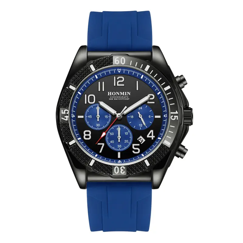 Men's Multi-Function Chronograph Watch Black Luminous Waterproof Quartz - Image 3