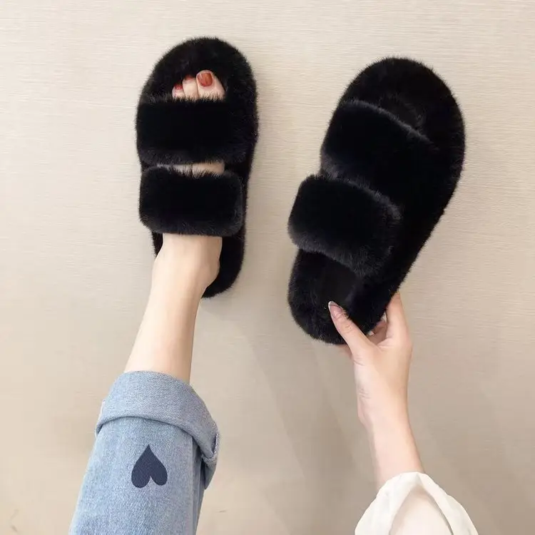 2024 New Style Fleece Lined Mao Slippers Black - Image 4