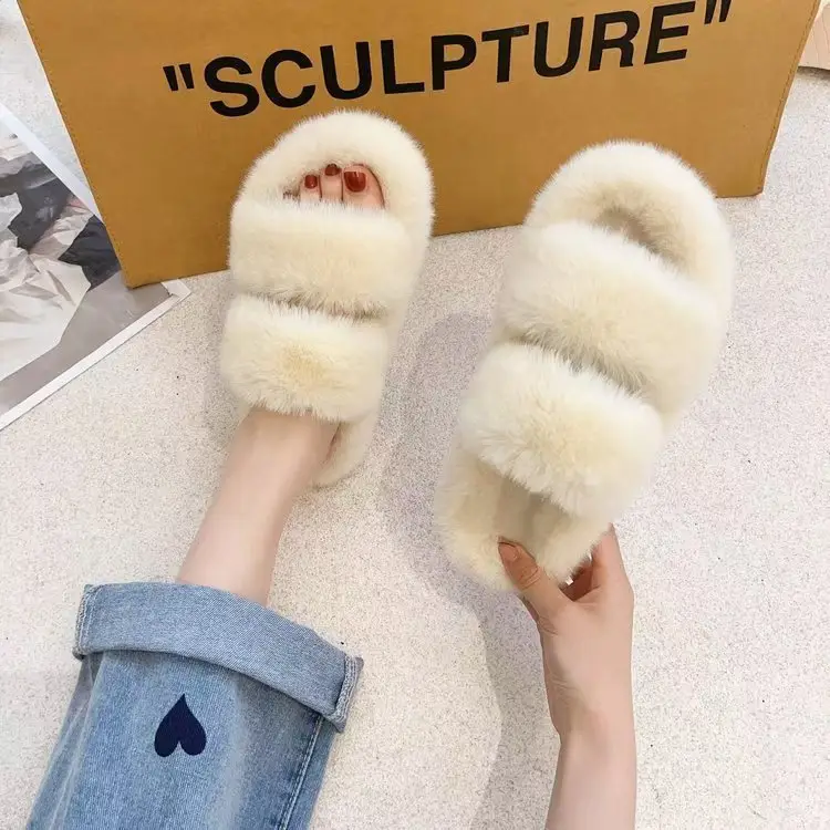 2024 New Style Fleece Lined Mao Slippers Black - Image 5