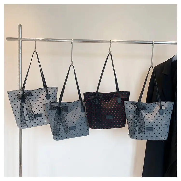 Women's Bow Shoulder Bag with Polka Dot Design - Image 6