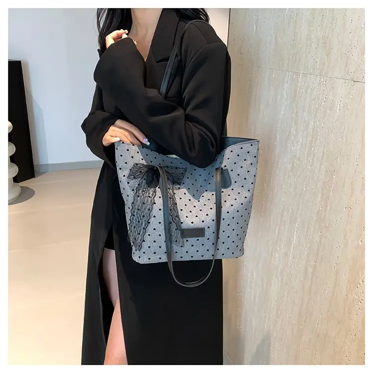 Women's Bow Shoulder Bag with Polka Dot Design - Image 8