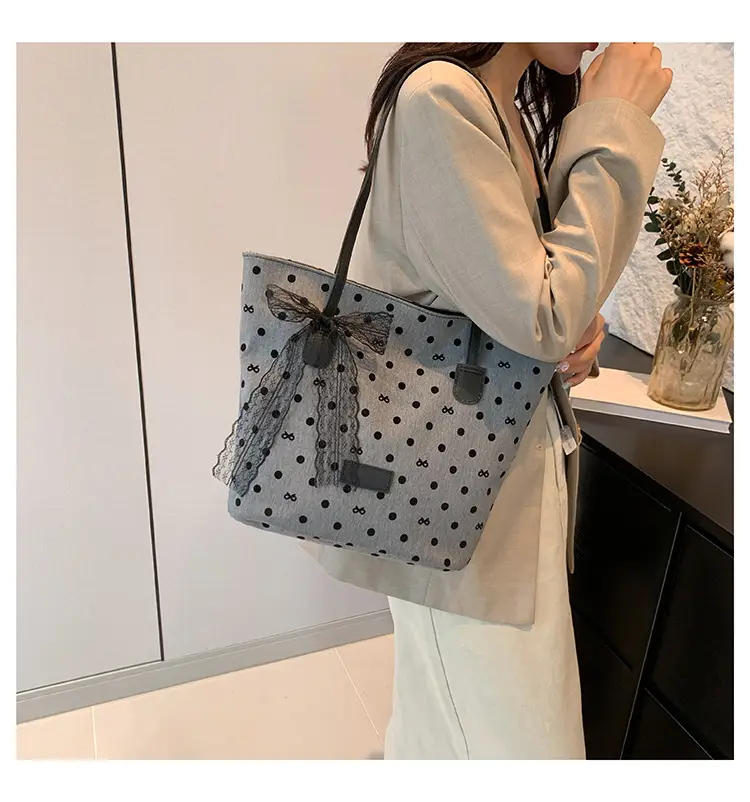 Women's Bow Shoulder Bag with Polka Dot Design — feature 11