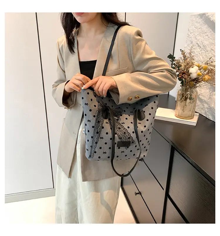 Women's Bow Shoulder Bag with Polka Dot Design — feature 13