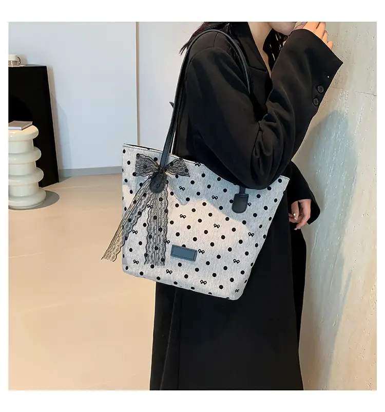 Women's Bow Shoulder Bag with Polka Dot Design — feature 17