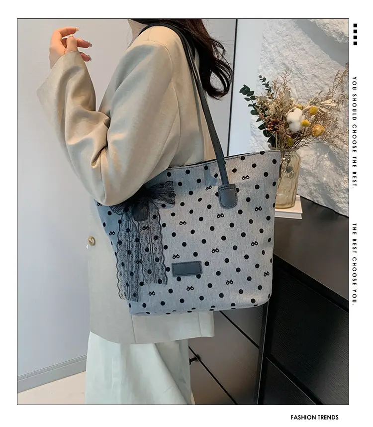 Women's Bow Shoulder Bag with Polka Dot Design — feature 2