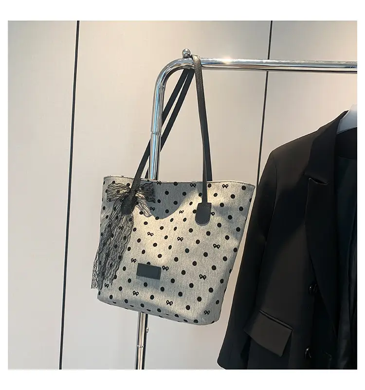 Women's Bow Shoulder Bag with Polka Dot Design - Image 2