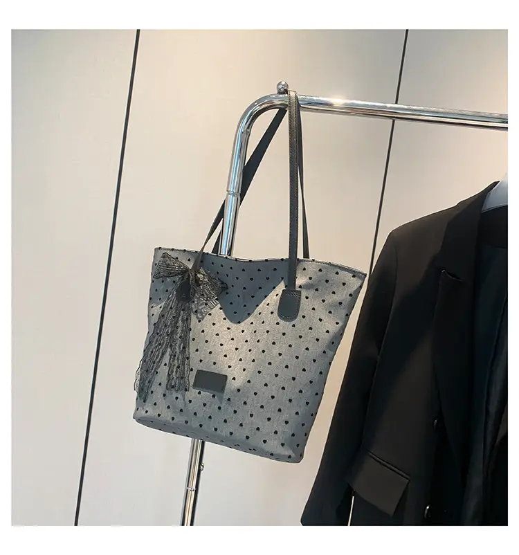 Women's Bow Shoulder Bag with Polka Dot Design - Image 3