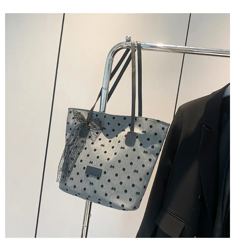 Women's Bow Shoulder Bag with Polka Dot Design - Image 4