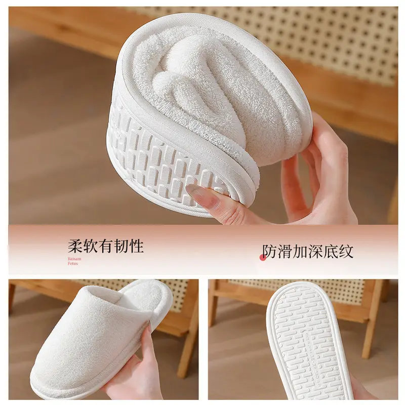 Soft winter fluffy slippers ladies warm plush simple home indoor non-slip autumn cotton slippers men wholesale