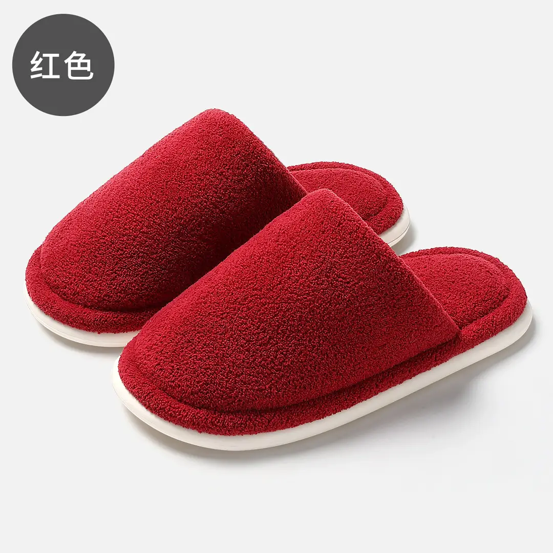 Soft winter fluffy slippers ladies warm plush simple home indoor non-slip autumn cotton slippers men wholesale