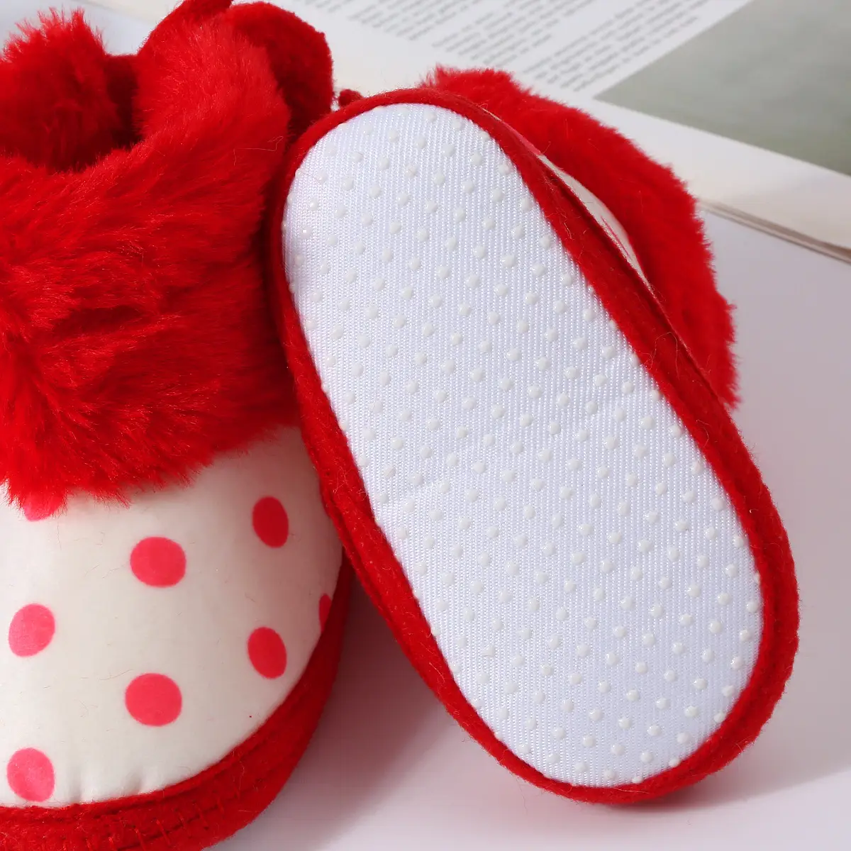 Red Polka Dot Baby Slippers for 0-1 Year Old
