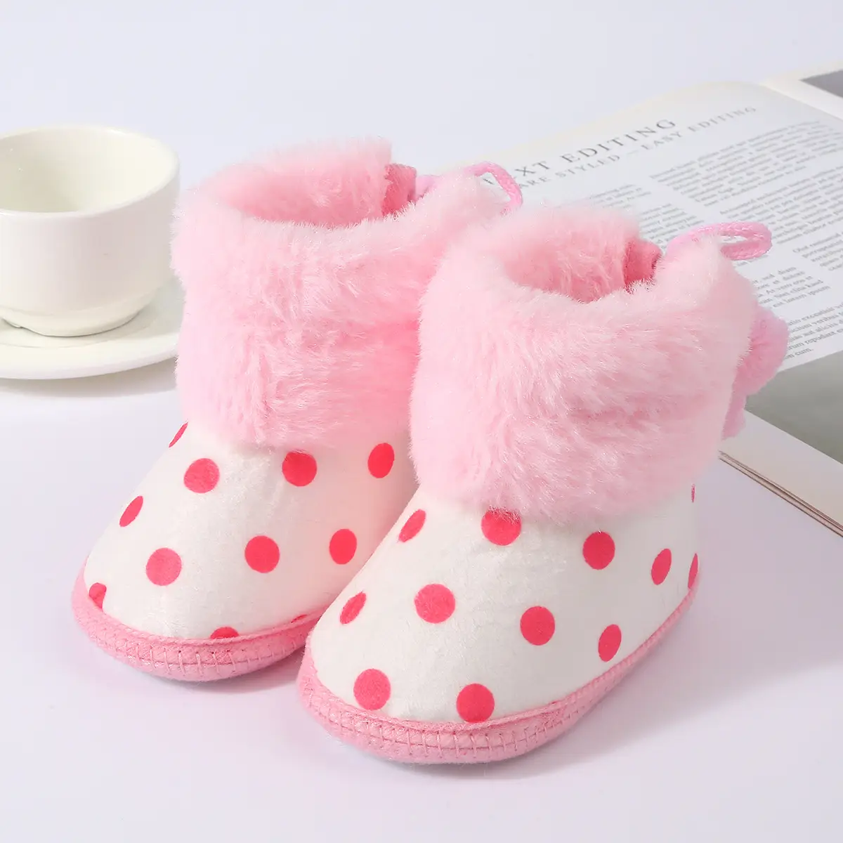 Red Polka Dot Baby Slippers for 0-1 Year Old
