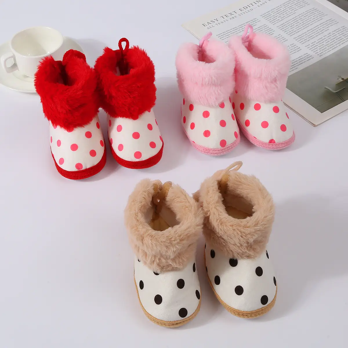Red Polka Dot Baby Slippers for 0-1 Year Old — feature 1