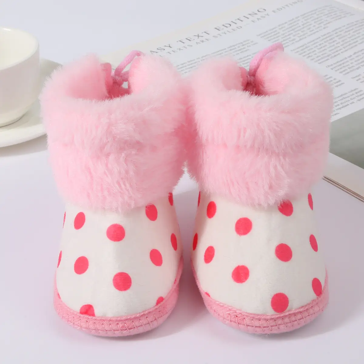 Red Polka Dot Baby Slippers for 0-1 Year Old — feature 12