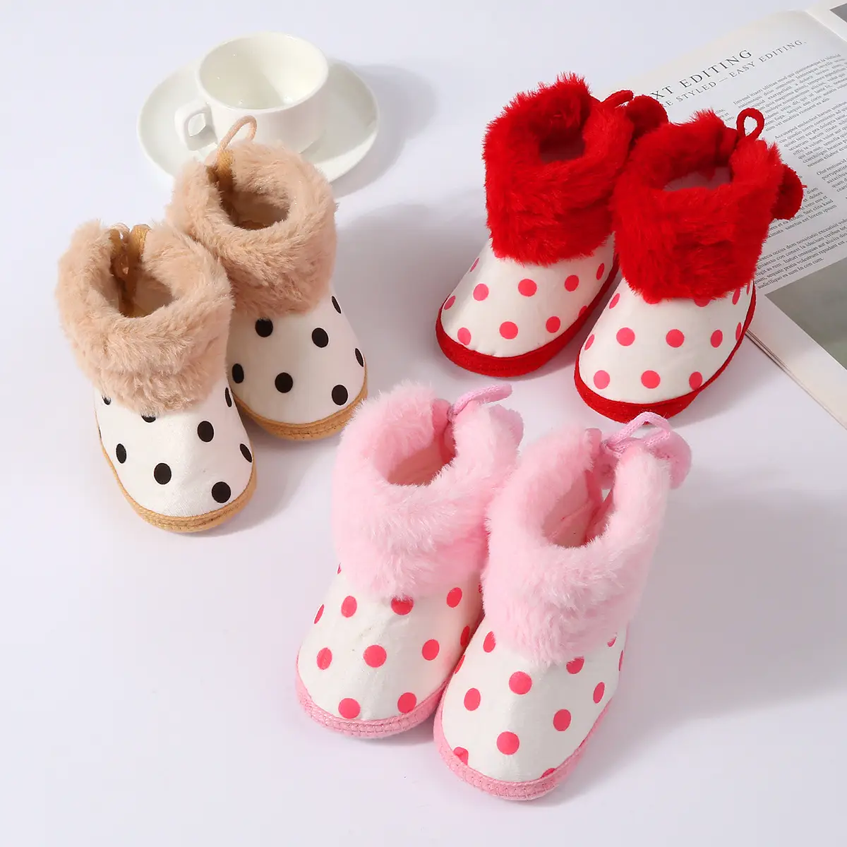 Red Polka Dot Baby Slippers for 0-1 Year Old — feature 2
