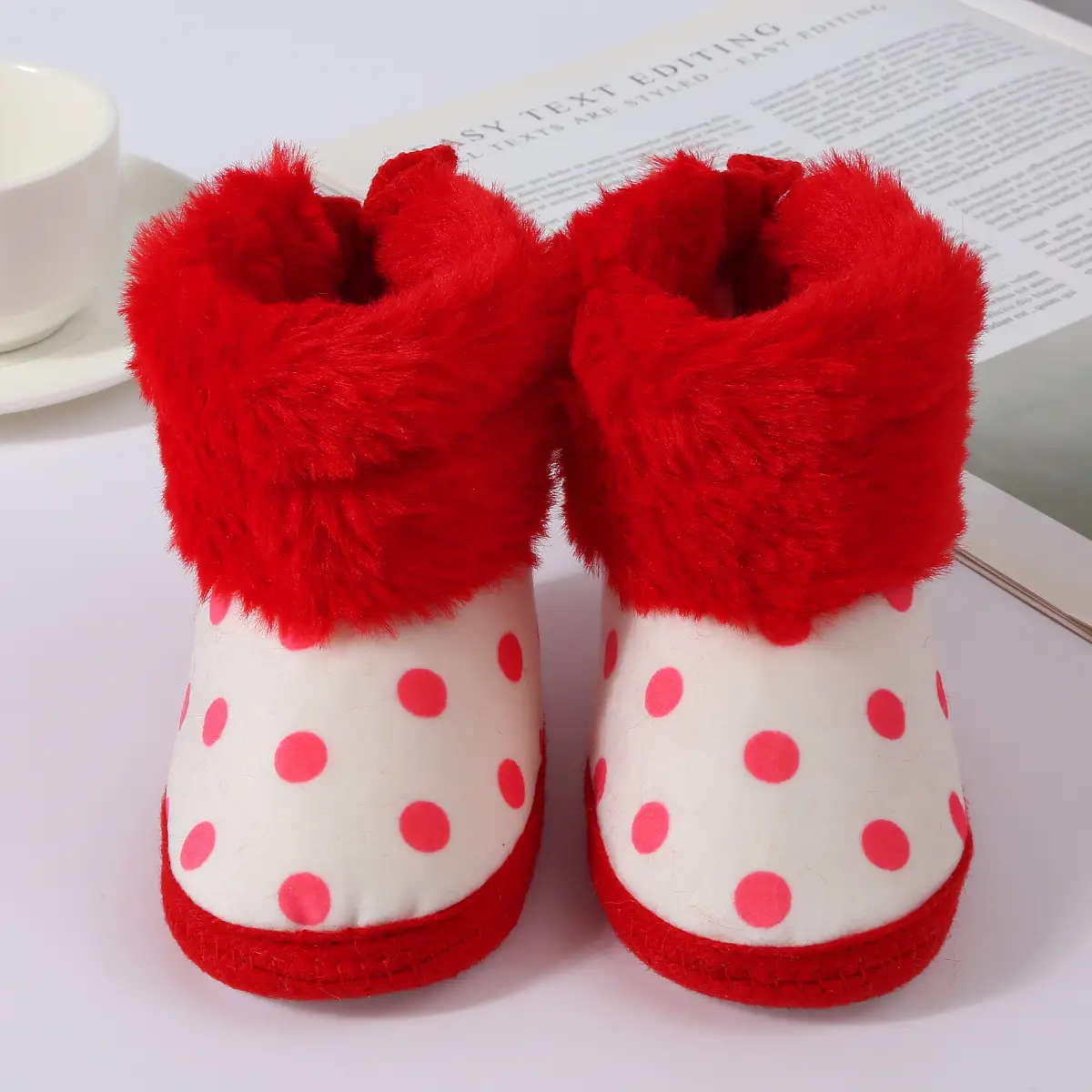 Red Polka Dot Baby Slippers for 0-1 Year Old — feature 8