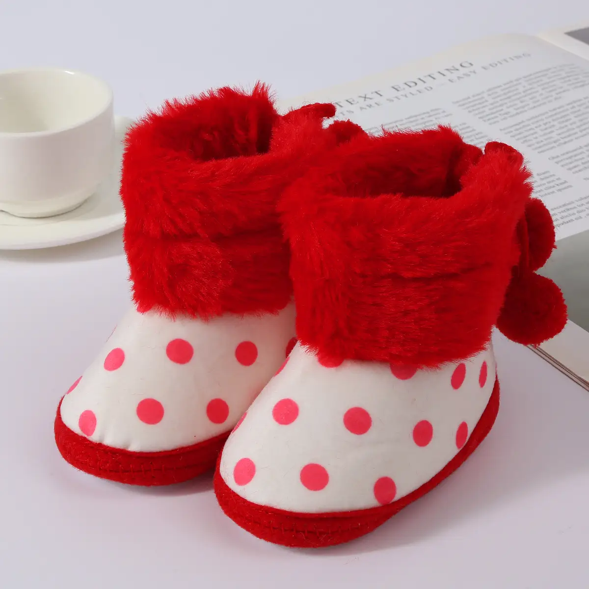 Red Polka Dot Baby Slippers for 0-1 Year Old
