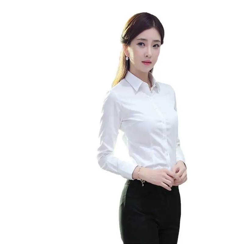 Spring and Autumn Clothes White Outer Wear Inner Business Top White Shirt Women's Fortress Long Sleeve Shirt Professional Work Clothes Work Clothes