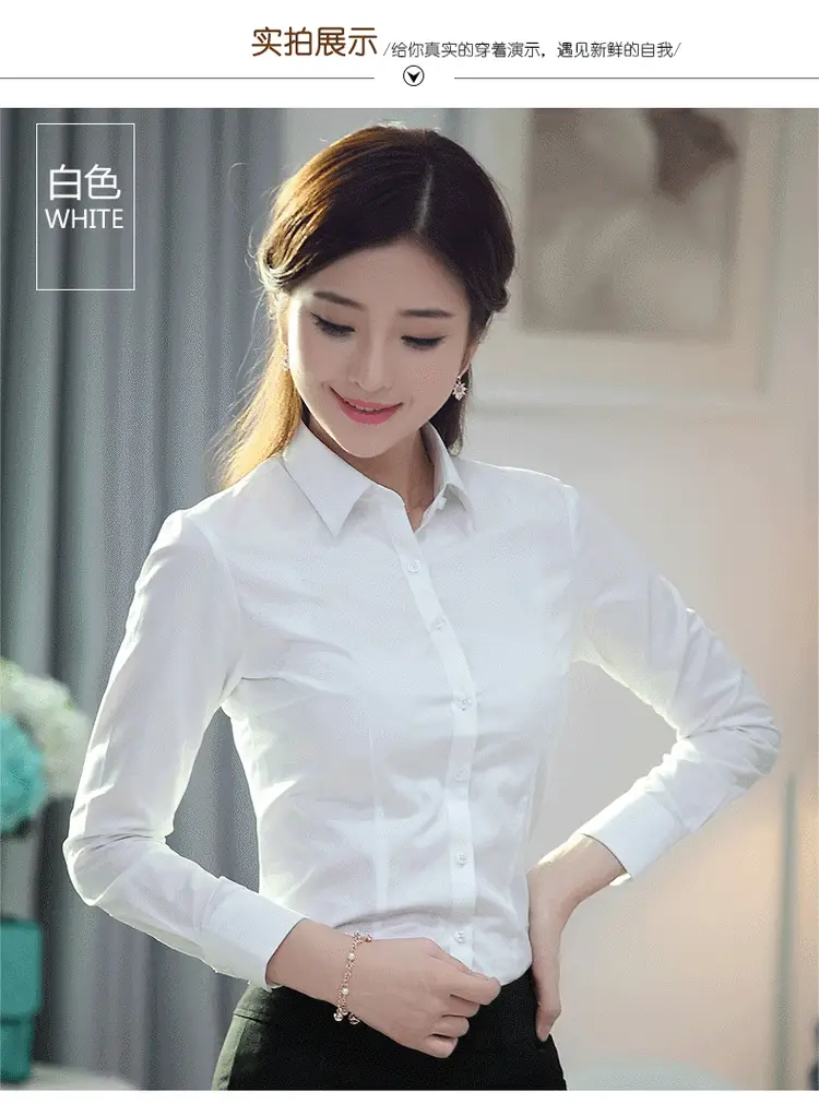 Spring and Autumn Clothes White Outer Wear Inner Business Top White Shirt Women's Fortress Long Sleeve Shirt Professional Work Clothes Work Clothes — feature 1