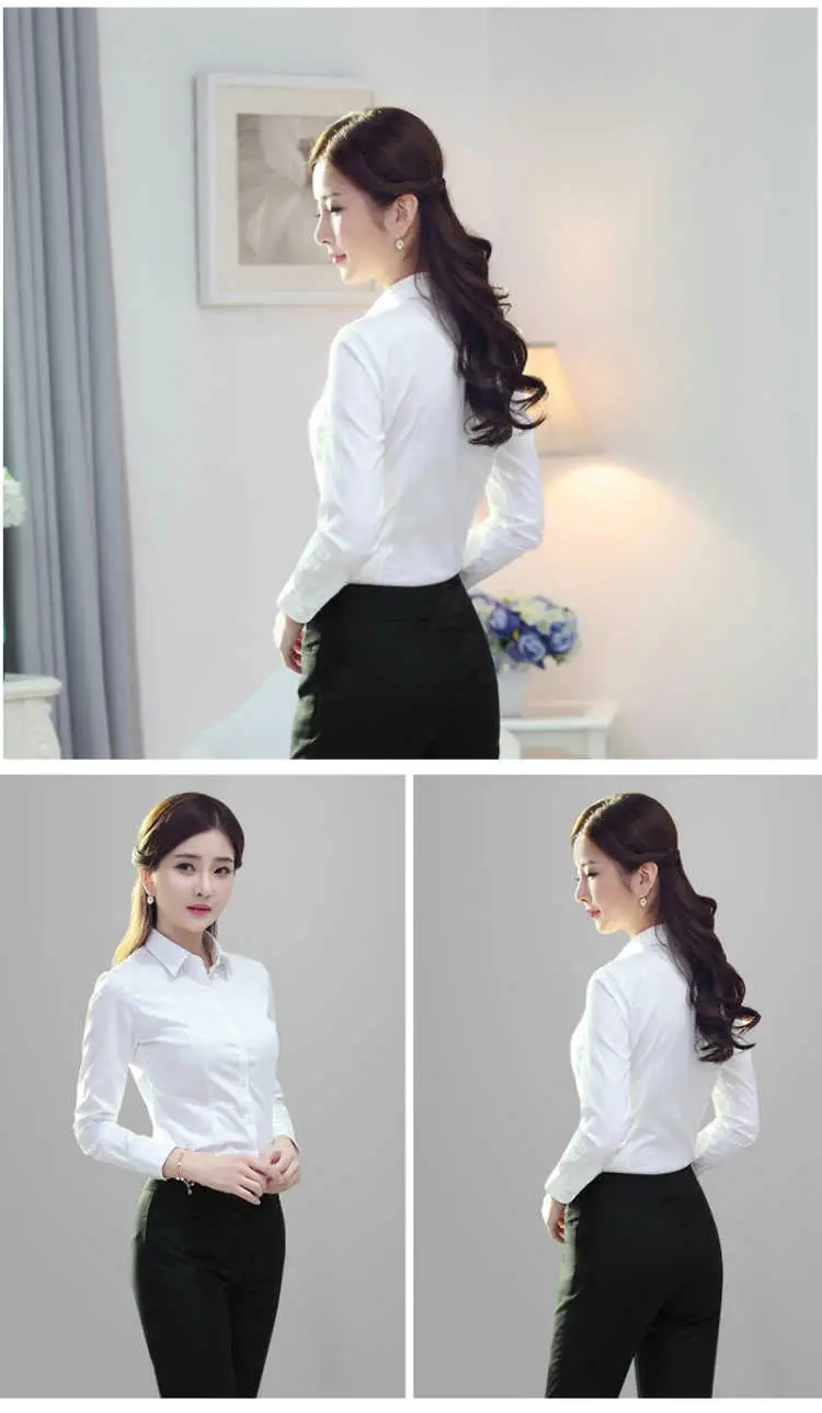 Spring and Autumn Clothes White Outer Wear Inner Business Top White Shirt Women's Fortress Long Sleeve Shirt Professional Work Clothes Work Clothes — feature 11