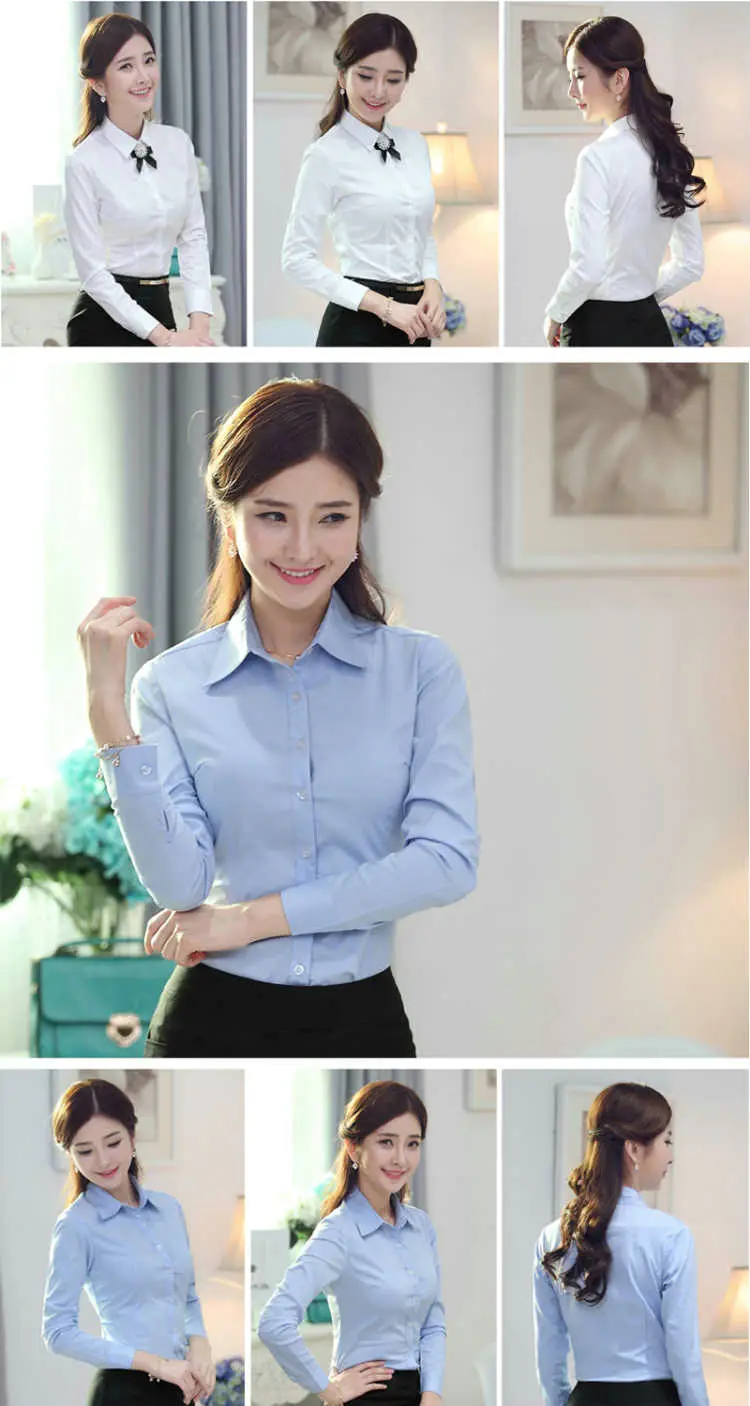 Spring and Autumn Clothes White Outer Wear Inner Business Top White Shirt Women's Fortress Long Sleeve Shirt Professional Work Clothes Work Clothes — feature 5