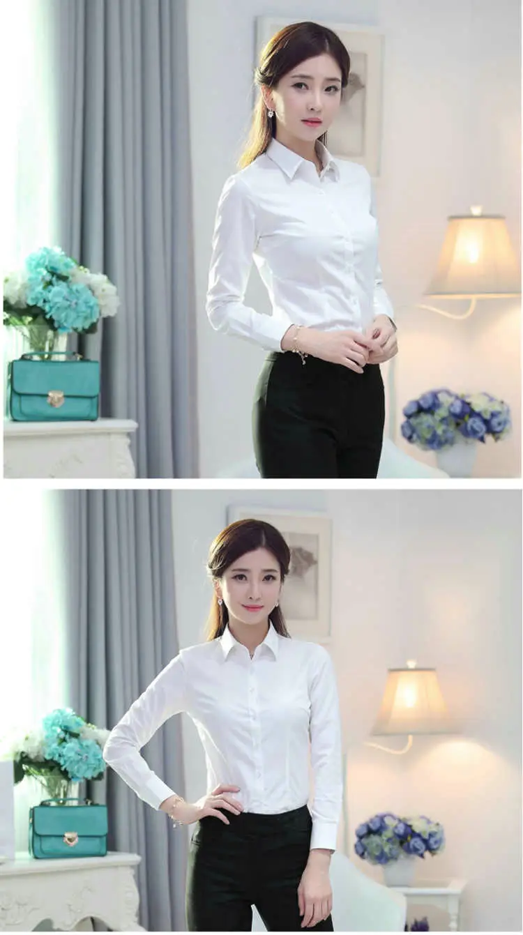 Spring and Autumn Clothes White Outer Wear Inner Business Top White Shirt Women's Fortress Long Sleeve Shirt Professional Work Clothes Work Clothes — feature 7