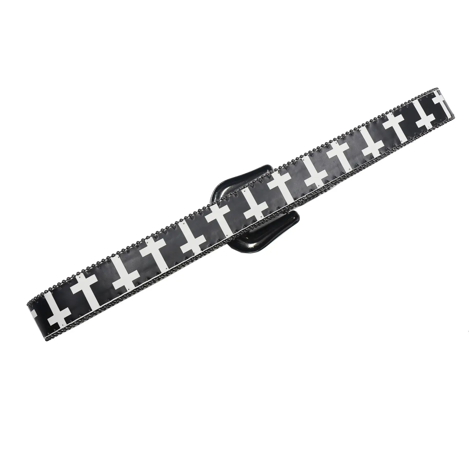 Black White Cross Rhinestone Belt Y2K PU Leather — feature 8