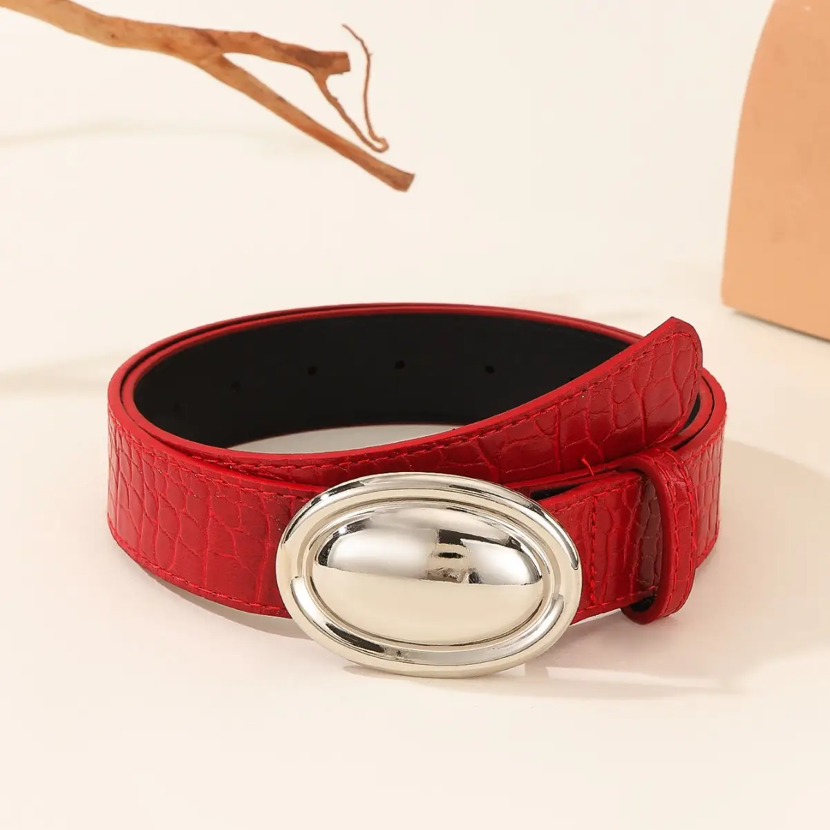 Women's Black Leather Belt with Silver Buckle - Image 5