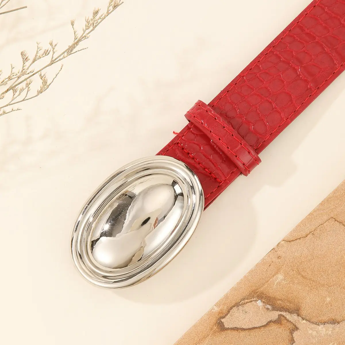 Women's Black Leather Belt with Silver Buckle - Image 6