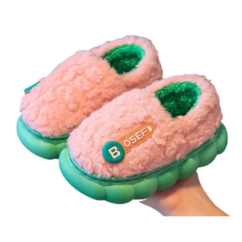 Children's Cotton Slippers Bag with Boys Winter 2024 New Cotton Slippers Baby Indoor Home Cotton Shoes Girls' Wool Slippers