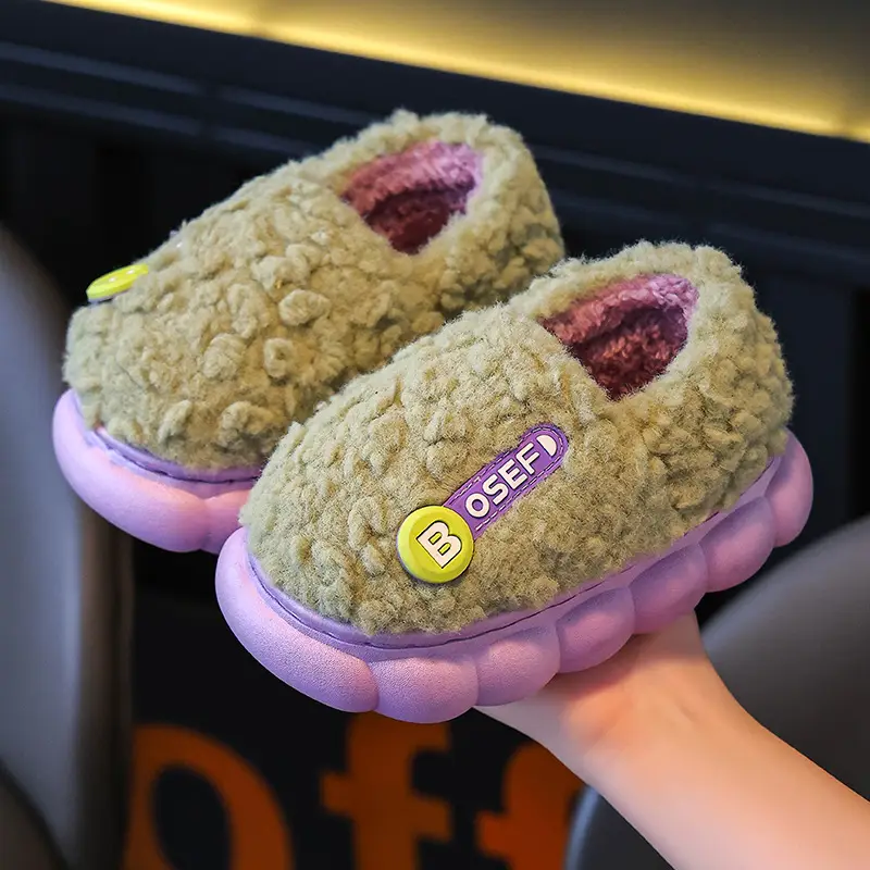 Children's Cotton Slippers Bag with Boys Winter 2024 New Cotton Slippers Baby Indoor Home Cotton Shoes Girls' Wool Slippers