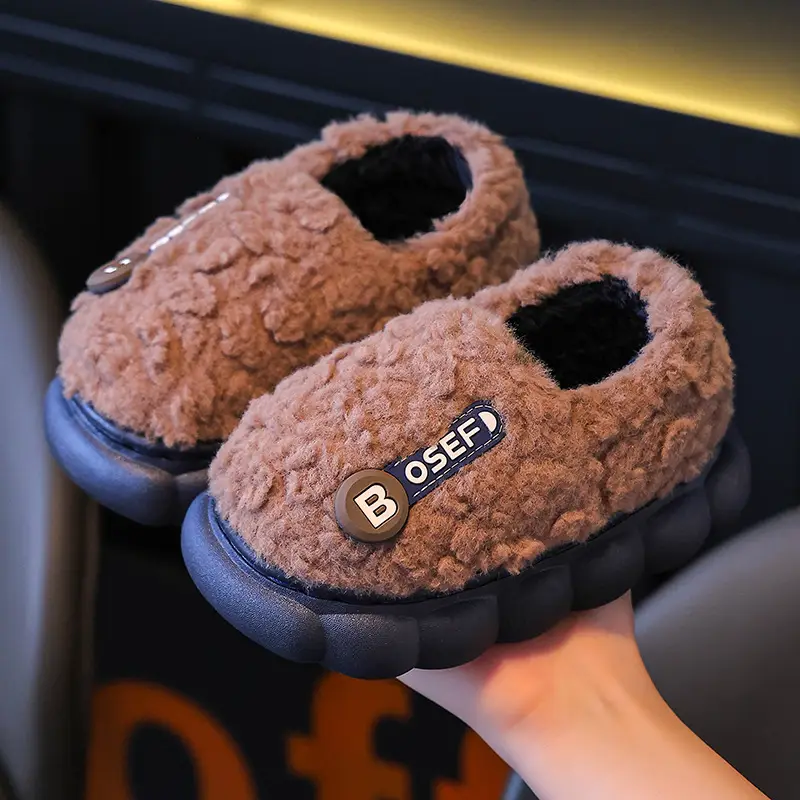 Children's Cotton Slippers Bag with Boys Winter 2024 New Cotton Slippers Baby Indoor Home Cotton Shoes Girls' Wool Slippers