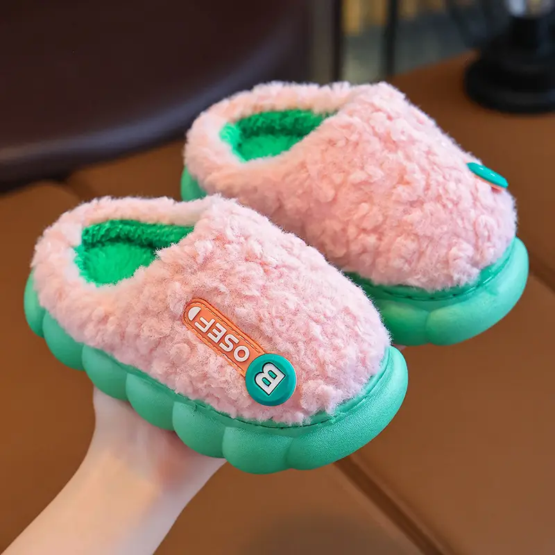 Children's Cotton Slippers Bag with Boys Winter 2024 New Cotton Slippers Baby Indoor Home Cotton Shoes Girls' Wool Slippers