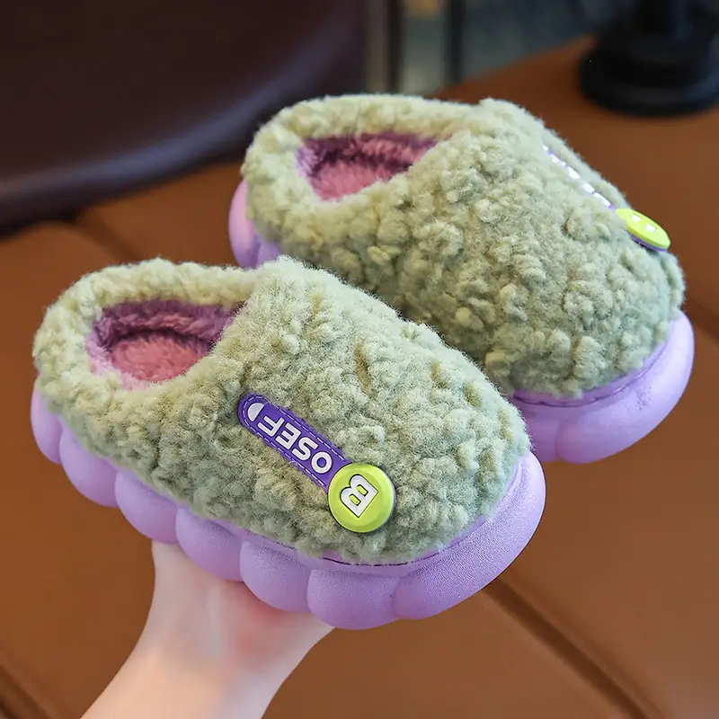 Children's Cotton Slippers Bag with Boys Winter 2024 New Cotton Slippers Baby Indoor Home Cotton Shoes Girls' Wool Slippers