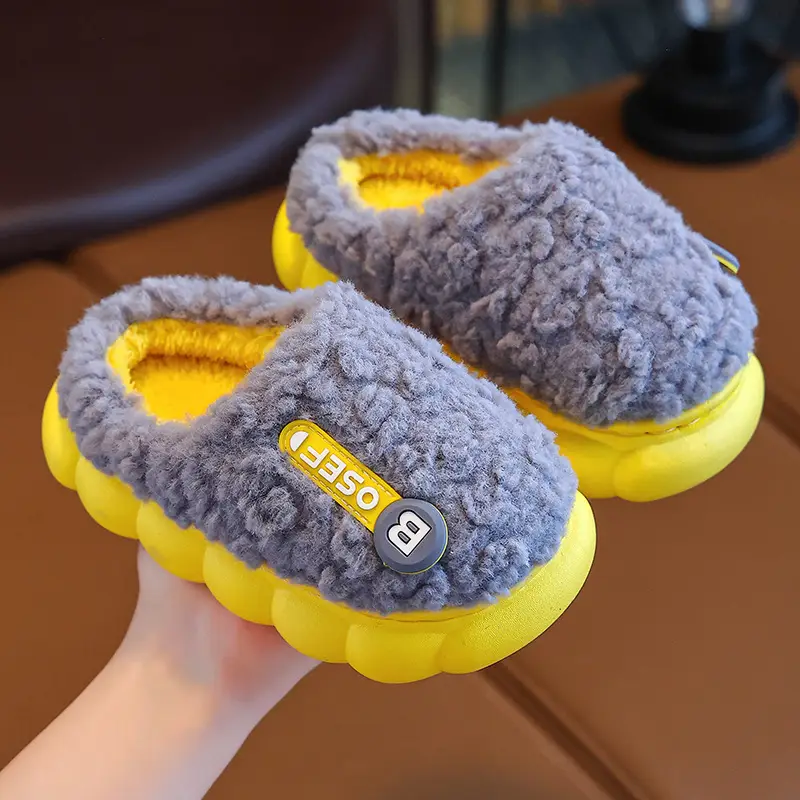 Children's Cotton Slippers Bag with Boys Winter 2024 New Cotton Slippers Baby Indoor Home Cotton Shoes Girls' Wool Slippers