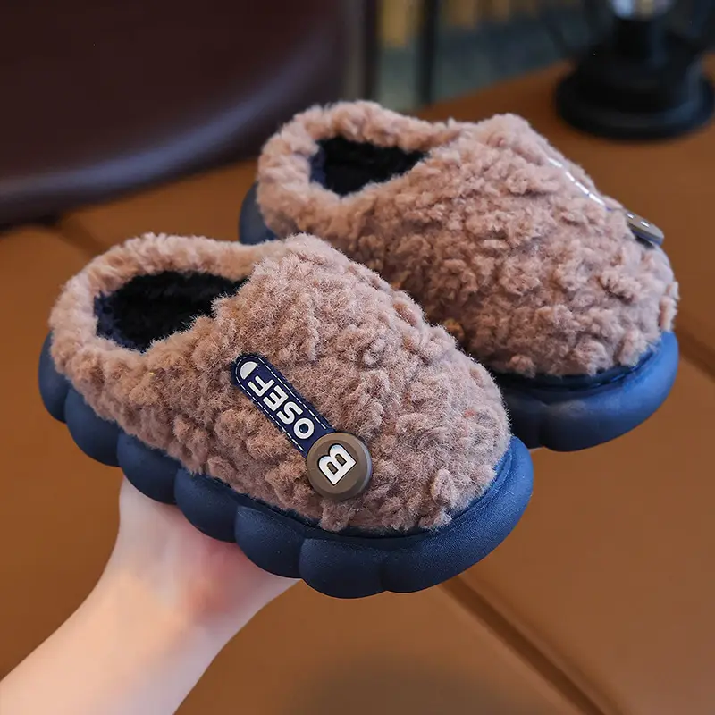 Children's Cotton Slippers Bag with Boys Winter 2024 New Cotton Slippers Baby Indoor Home Cotton Shoes Girls' Wool Slippers