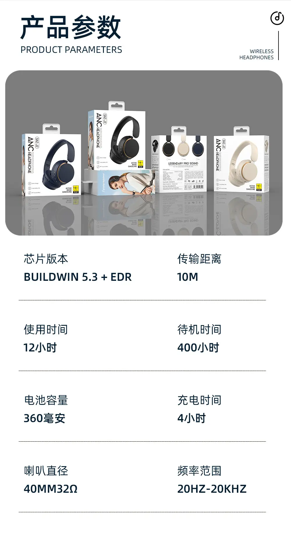 Wireless ANC Headset Black Gold Bluetooth Gaming — feature 16