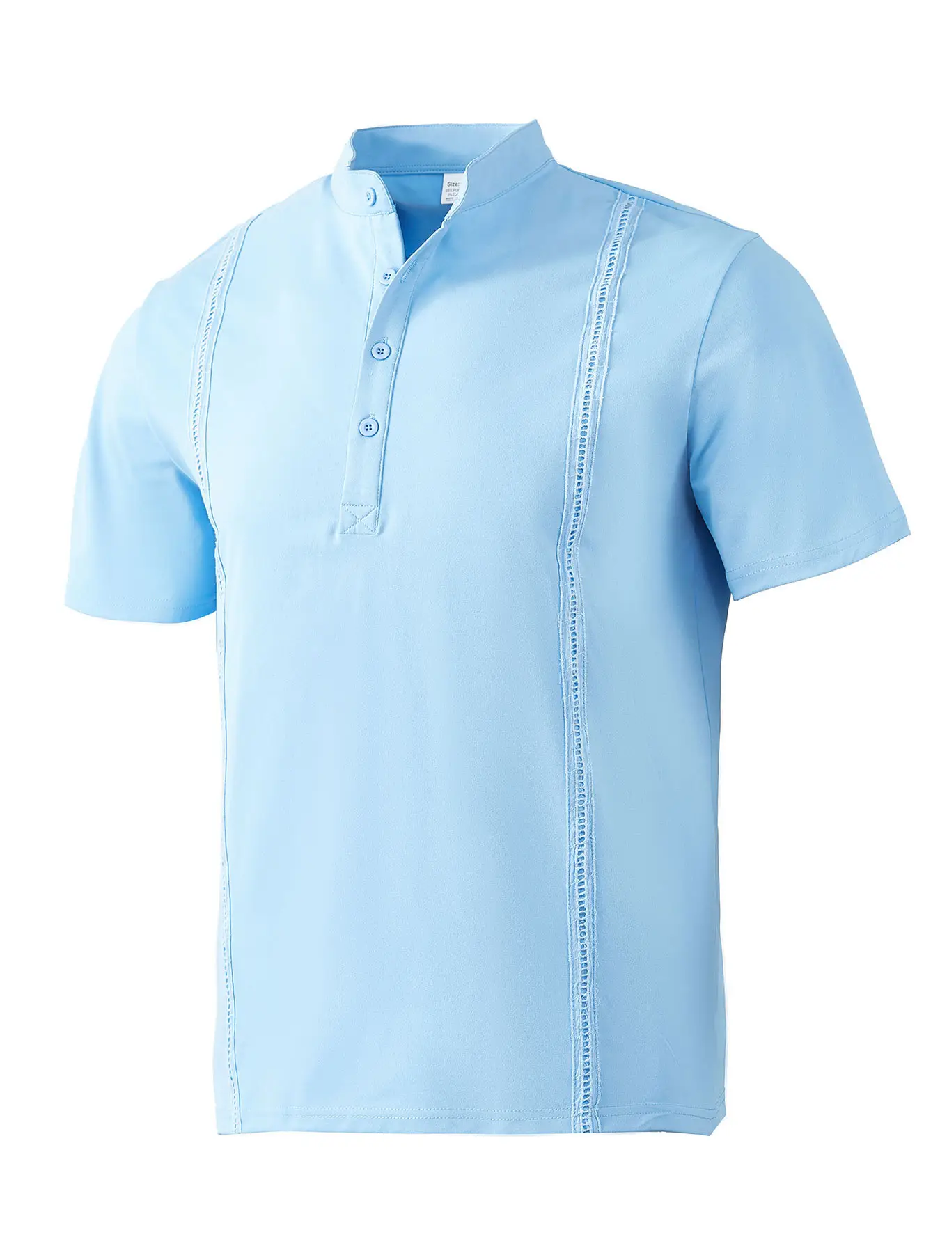 Men Light Blue Striped Half Cardigan Button Top T-Shirt 2026 — feature 16