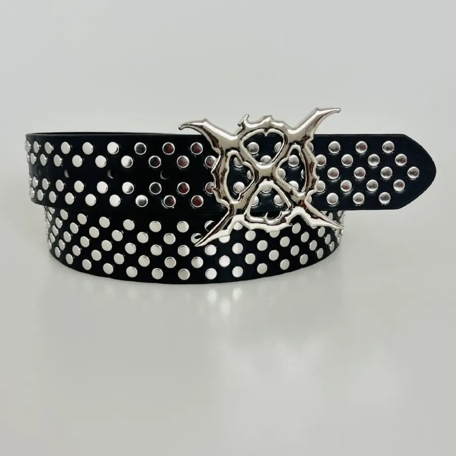 Gothic Rivet Belt with Skull Wings Design - Image 6