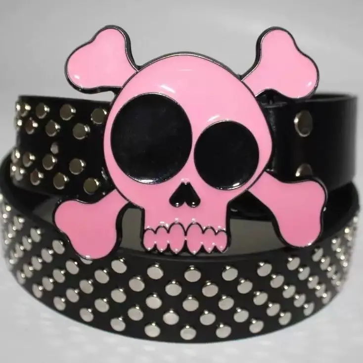 Gothic Rivet Belt with Skull Wings Design - Image 7