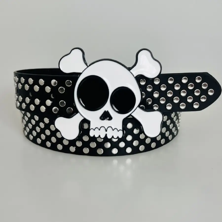 Gothic Rivet Belt with Skull Wings Design - Image 8