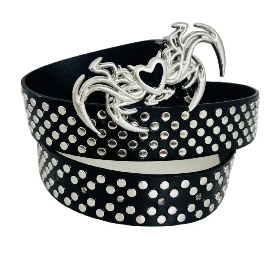 Gothic Rivet Belt with Skull Wings Design - Image 9